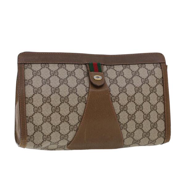 GUCCI GG Canvas Web Sherry Line Clutch Bag Beige Red Green 89.01.033 - Picture 1 of 16